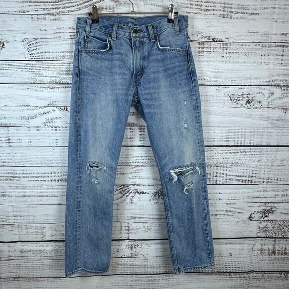 Levi's Denim - Womens Levis 505 C Orange Tab Distressed Straight Crop Blue Jeans W27 Fits 29X27